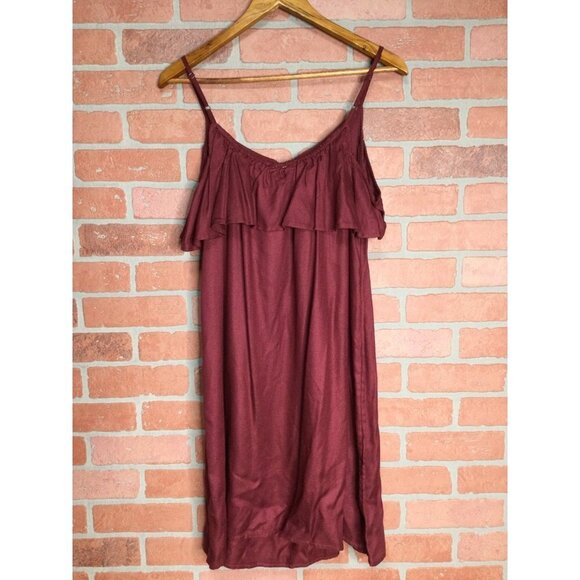 Roxy Women Still Waking Up Solid Shift Dress Ruffle Keyhole Burgundy Size Large - Picture 3 of 5